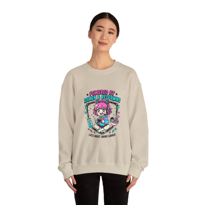 Powered by Ramen & Respawns Sweatshirt | anime aesthetic, chibi kawaii