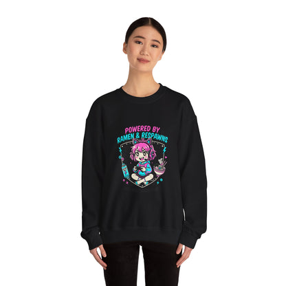 Powered by Ramen & Respawns Sweatshirt | anime aesthetic, chibi kawaii
