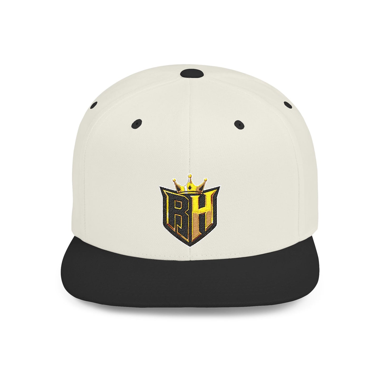 Snapback Hat — Gold Crown Shield Logo Flat Bill Cap