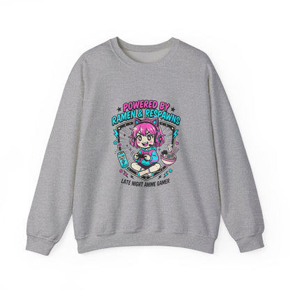 Powered by Ramen & Respawns Sweatshirt | anime aesthetic, chibi kawaii