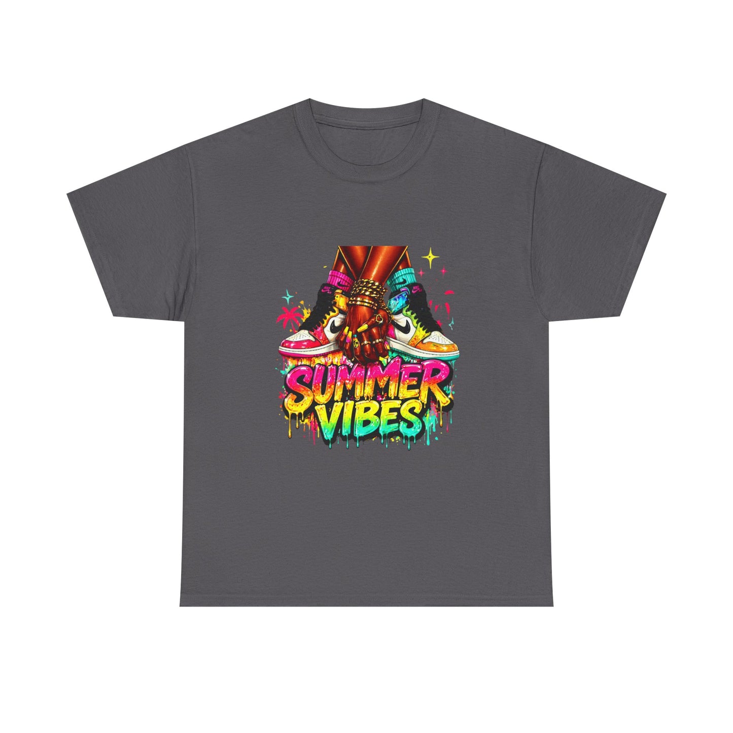 Summer Vibes T-Shirt — Colorful Tropical Skateboard Graphic Tee