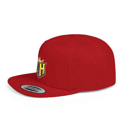 Snapback Hat — Gold Crown Shield Logo Flat Bill Cap