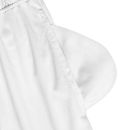 Basketball Rib Shorts — White Athletic Game Shorts with Black Trim