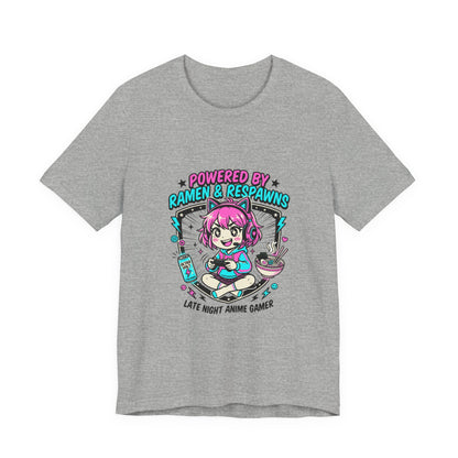 Late Night Anime Gamer Tee | chibi kawaii, manga panel, neon pastel aesthetic