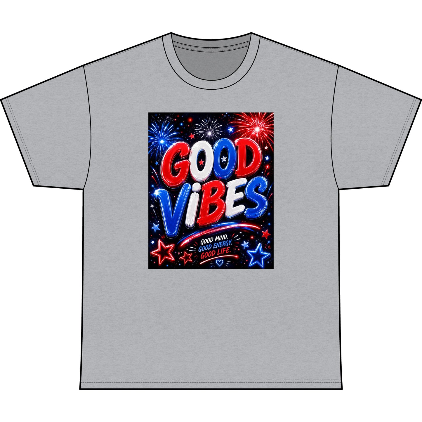 Good Vibes Patriotic T-Shirt — Fireworks Fourth of July Tee