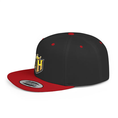 Snapback Hat — Gold Crown Shield Logo Flat Bill Cap