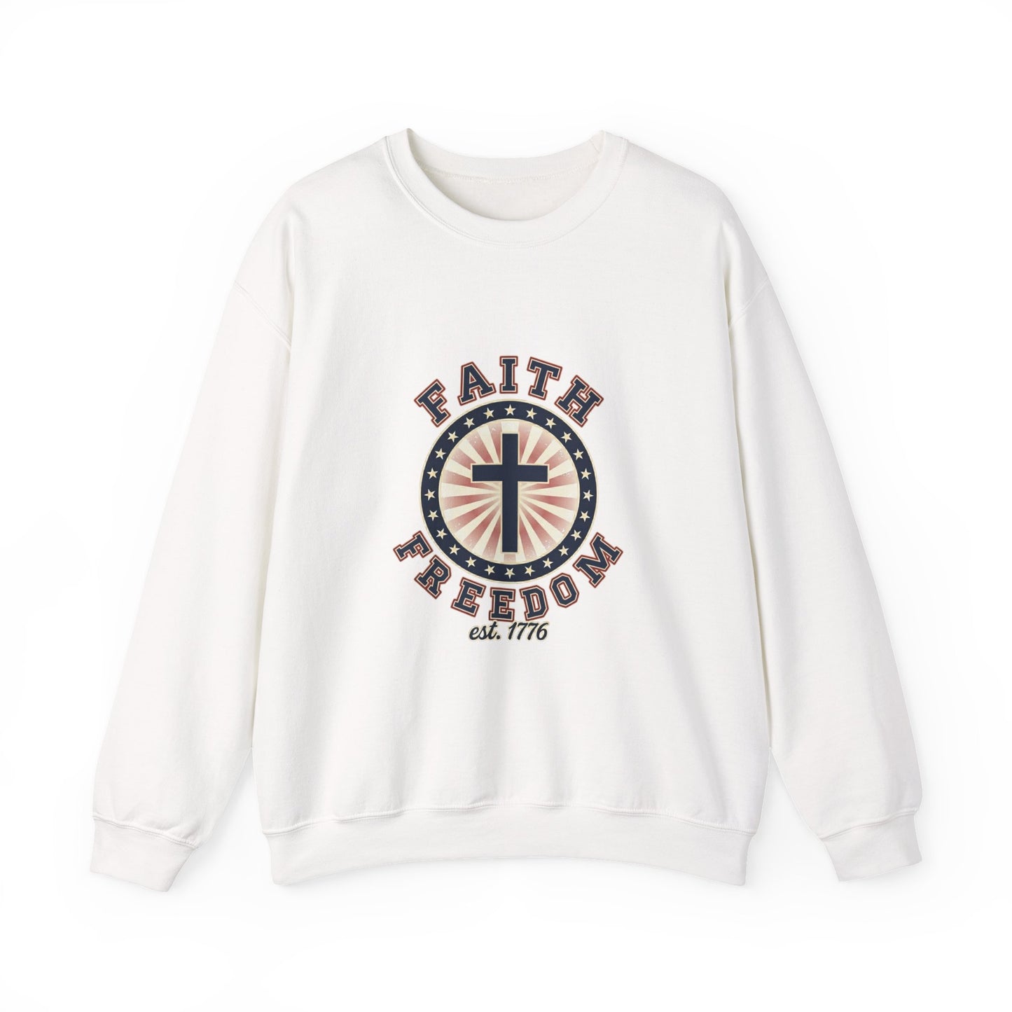 Faith & Freedom Cross Crewneck Sweatshirt, patriotic faith-based vintage Americana