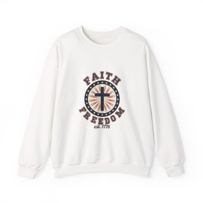 Faith & Freedom Cross Crewneck Sweatshirt, patriotic faith-based vintage Americana