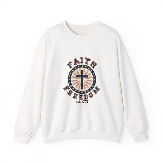 Faith & Freedom Cross Crewneck Sweatshirt, patriotic faith-based vintage Americana