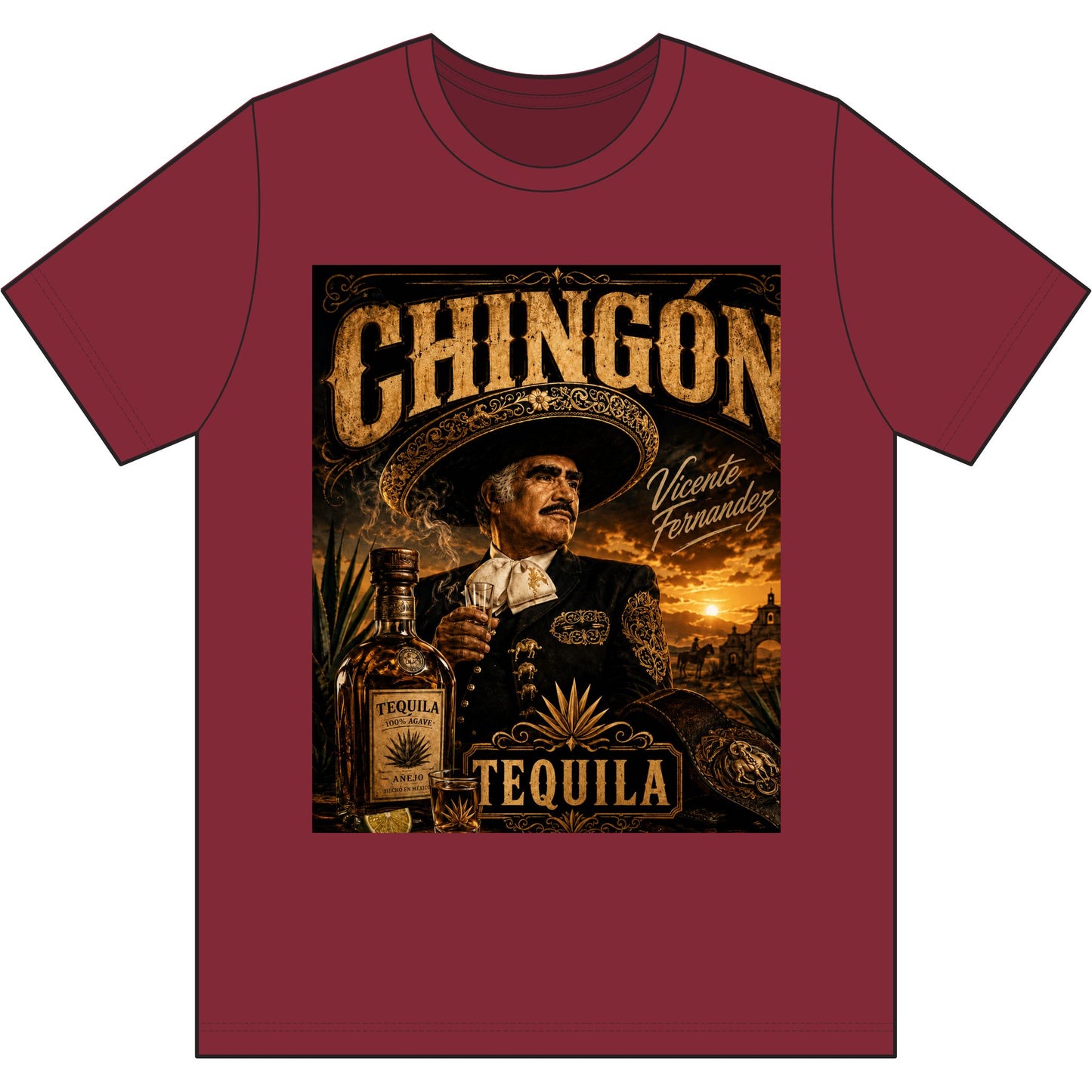 Chingón Tequila Graphic Tee — Vicente Fernández Tribute Performance Shirt