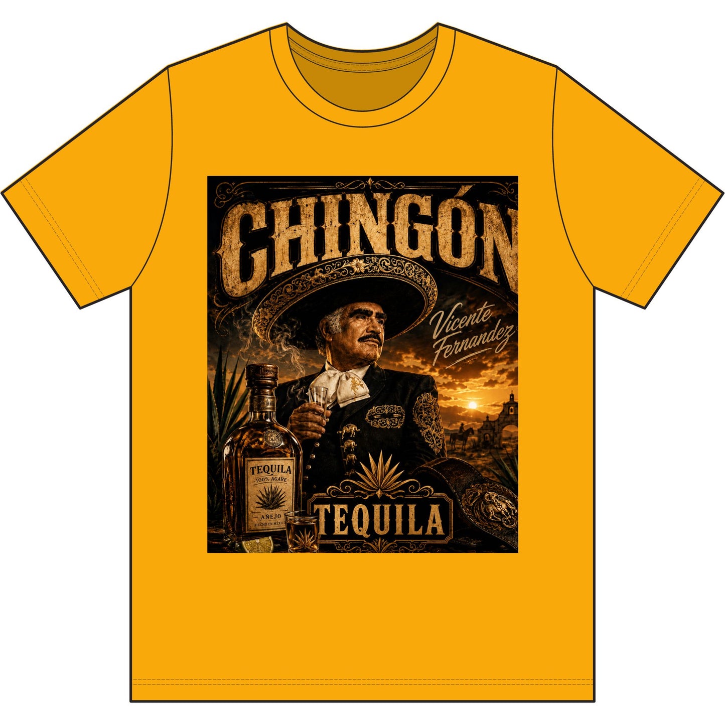 Chingón Tequila Graphic Tee — Vicente Fernández Tribute Performance Shirt