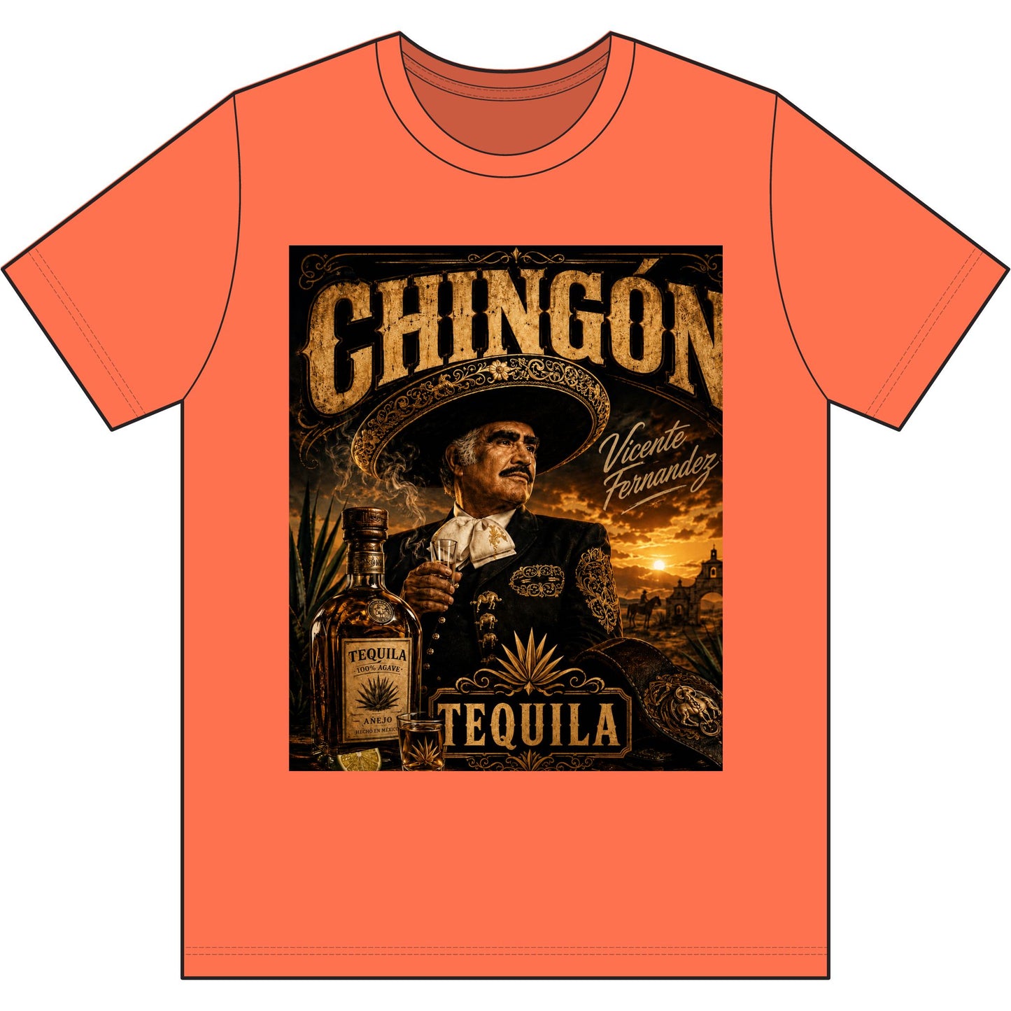 Chingón Tequila Graphic Tee — Vicente Fernández Tribute Performance Shirt