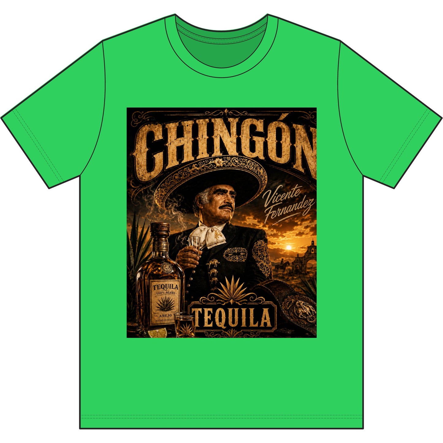 Chingón Tequila Graphic Tee — Vicente Fernández Tribute Performance Shirt