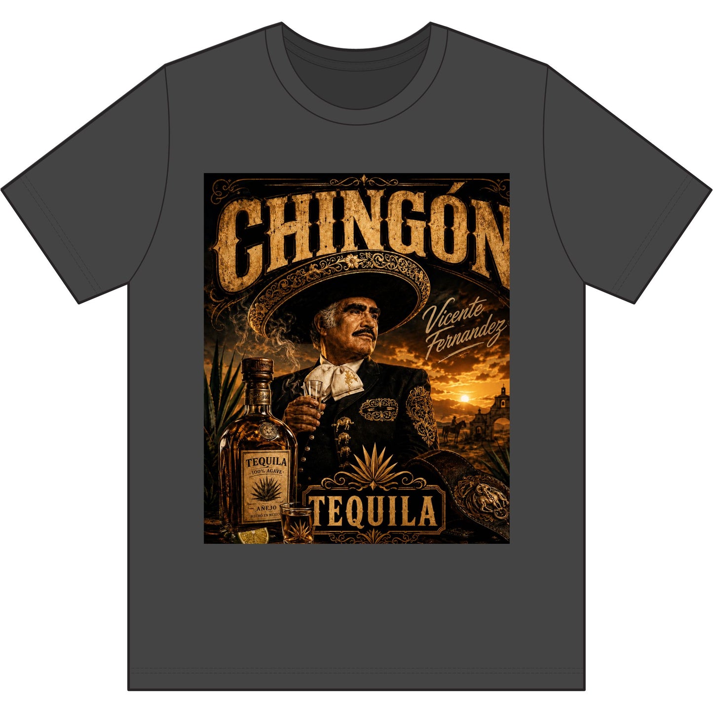 Chingón Tequila Graphic Tee — Vicente Fernández Tribute Performance Shirt