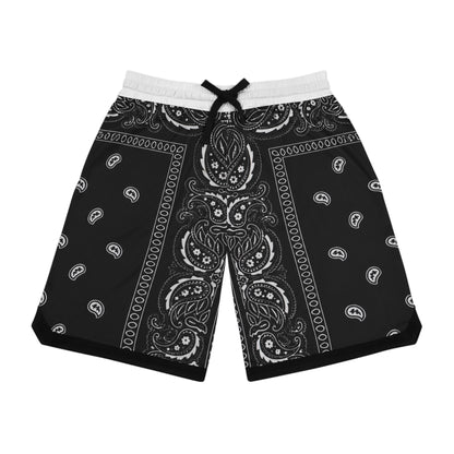 Black Bandana Paisley Basketball Shorts - AOP Rib Athletic Shorts