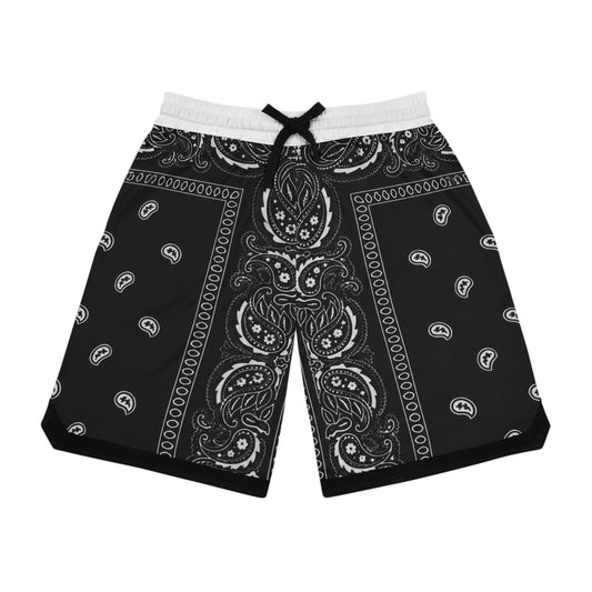 Black Bandana Paisley Basketball Shorts - AOP Rib Athletic Shorts