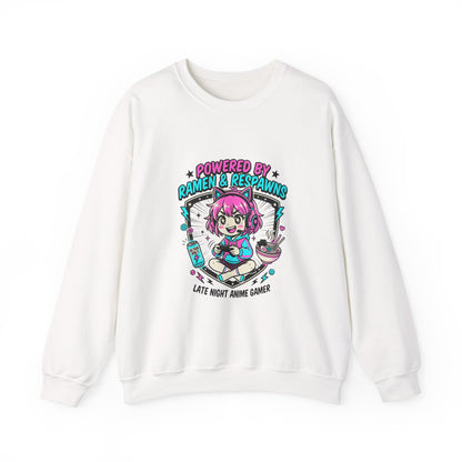 Powered by Ramen & Respawns Sweatshirt | anime aesthetic, chibi kawaii