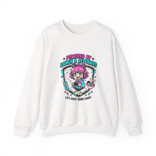 Powered by Ramen & Respawns Sweatshirt | anime aesthetic, chibi kawaii