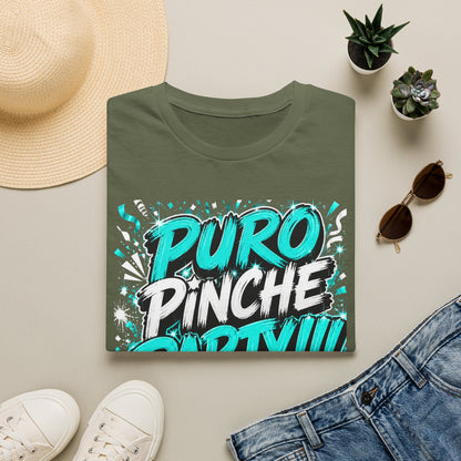 Puro Pinche Party T-Shirt — Bold Teal Party Graphic Tee