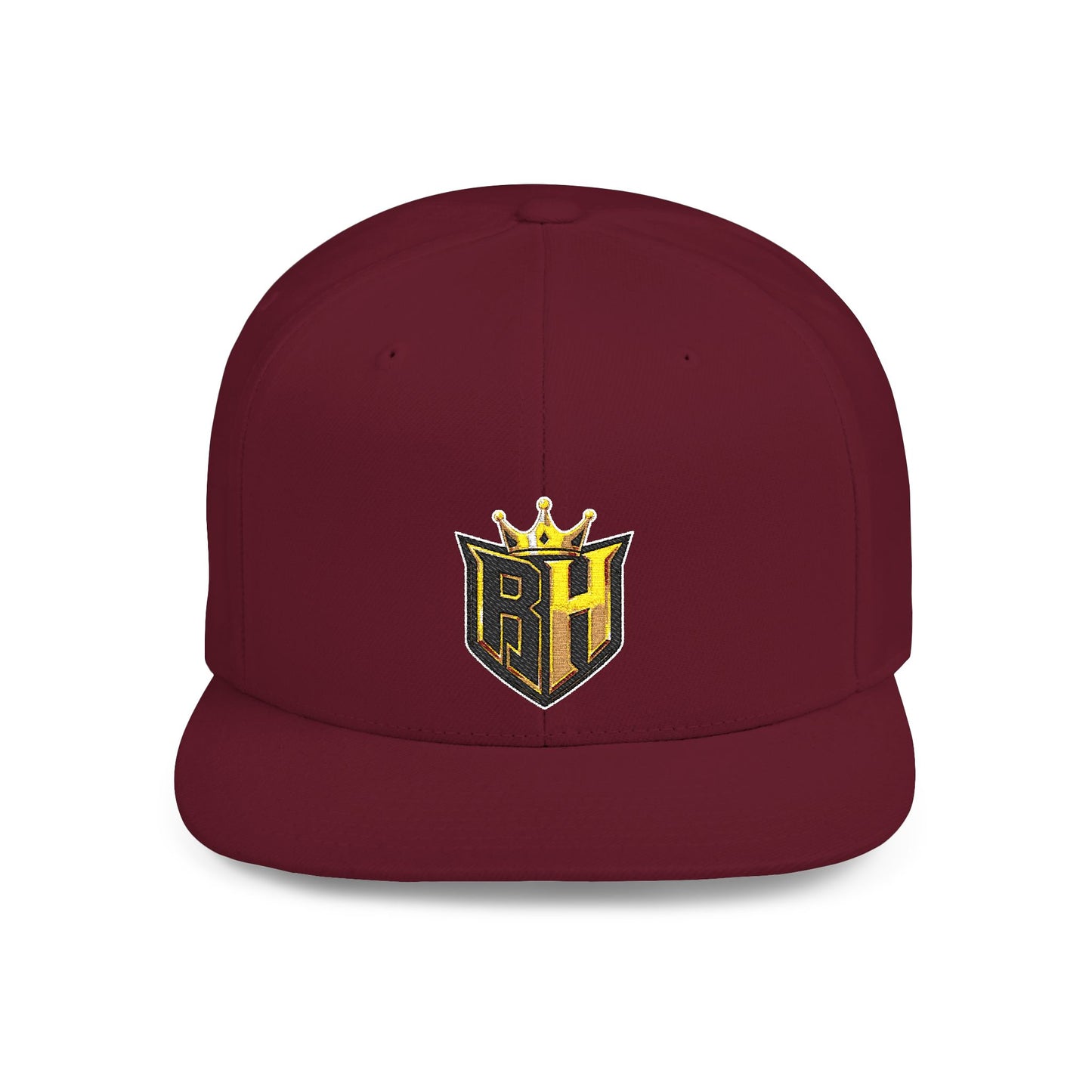 Snapback Hat — Gold Crown Shield Logo Flat Bill Cap
