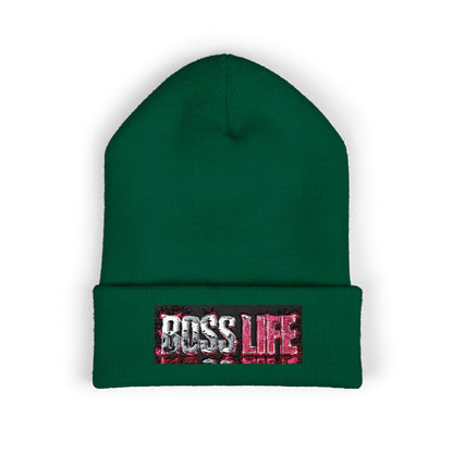 Boss Life Embroidered Cuffed Beanie — Streetwear Knit Hat for Confident Style