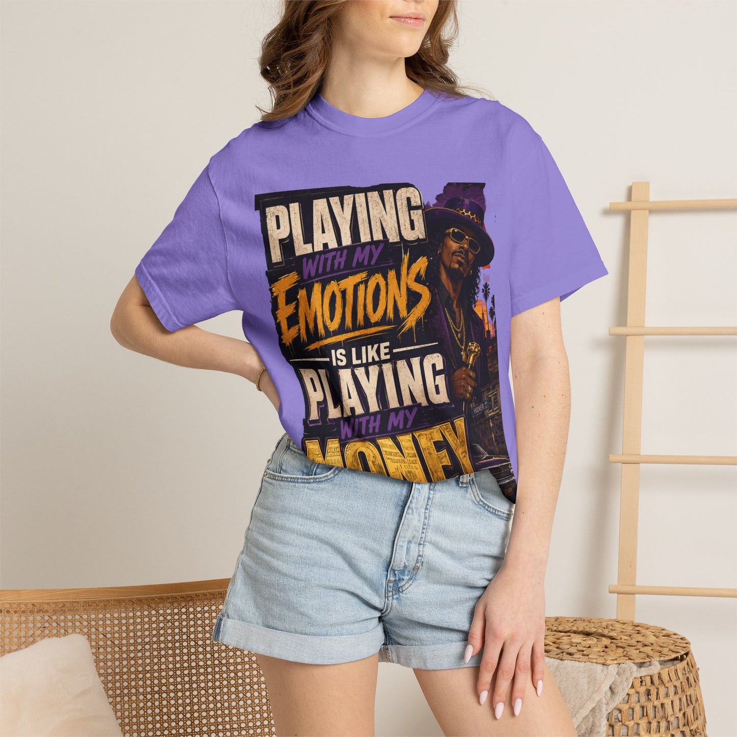 Playing with My Emotions Is Like Playing with My Money T-Shirt — Retro Pimp Illustration Graphic Tee
