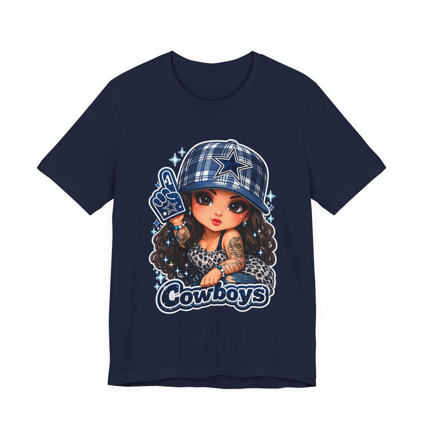 Cowboys Fan Girl T‑Shirt — Cute Tattooed Cheerleader Design