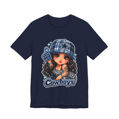 Cowboys Fan Girl T‑Shirt — Cute Tattooed Cheerleader Design