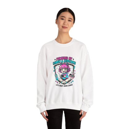 Powered by Ramen & Respawns Sweatshirt | anime aesthetic, chibi kawaii