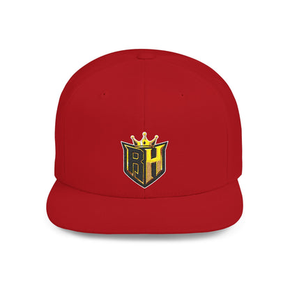 Snapback Hat — Gold Crown Shield Logo Flat Bill Cap