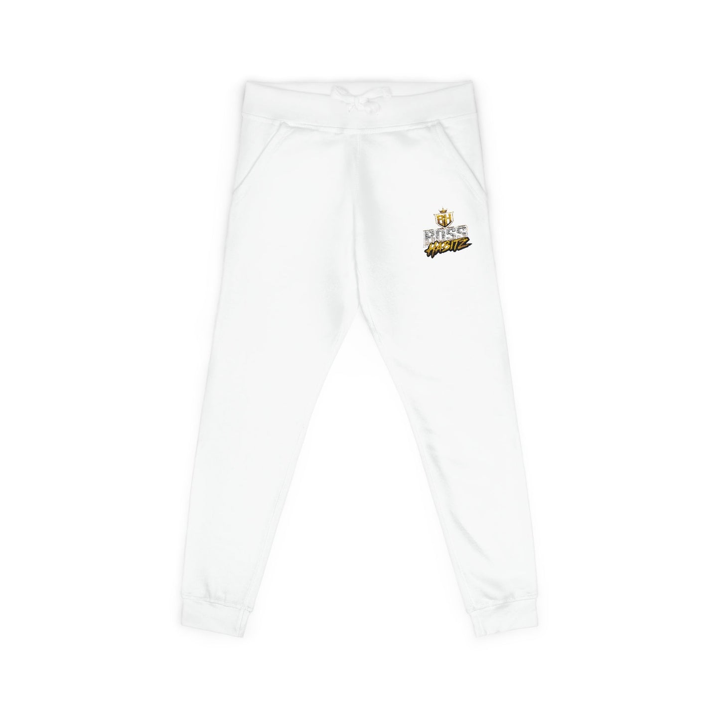 Embroidered White Fleece Sweatpants — Cozy 'Good Vibes' Accent