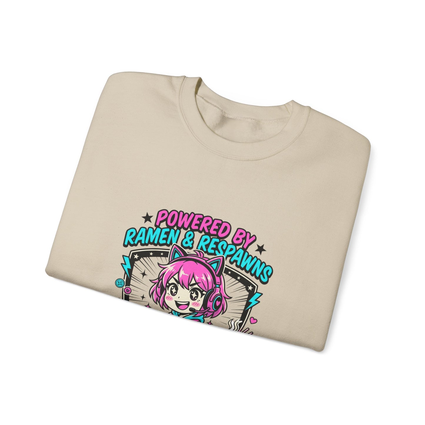 Powered by Ramen & Respawns Sweatshirt | anime aesthetic, chibi kawaii
