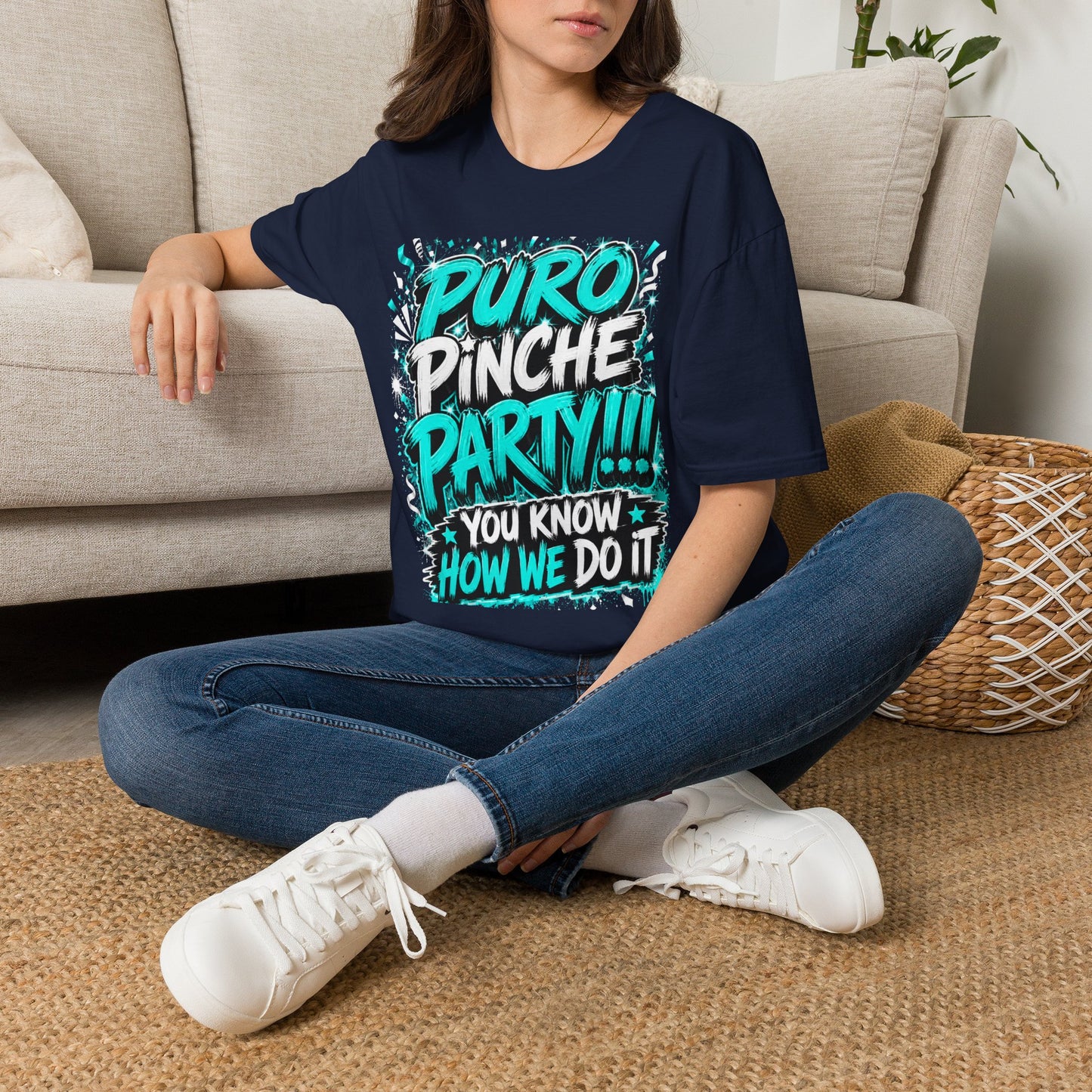 Puro Pinche Party T-Shirt — Bold Teal Party Graphic Tee