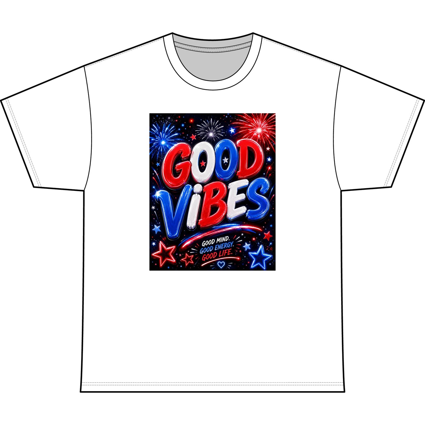Good Vibes Patriotic T-Shirt — Fireworks Fourth of July Tee