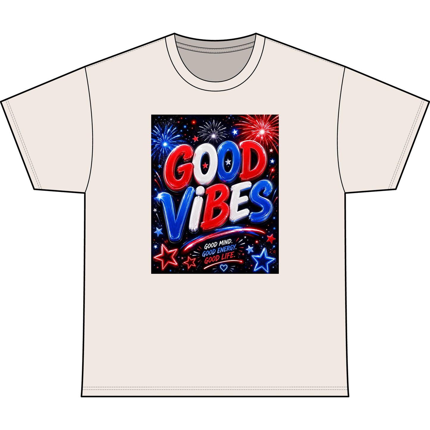 Good Vibes Patriotic T-Shirt — Fireworks Fourth of July Tee