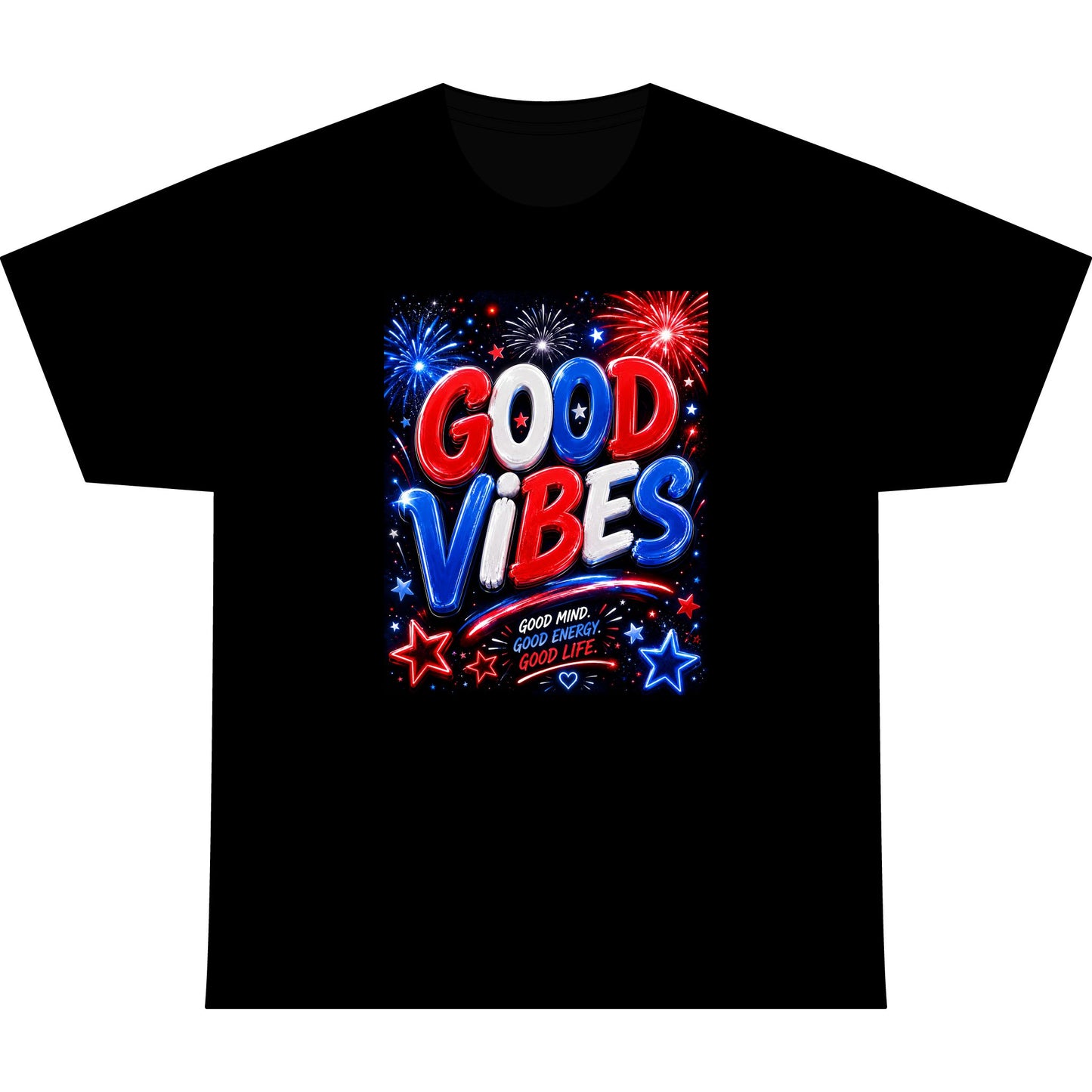 Good Vibes Patriotic T-Shirt — Fireworks Fourth of July Tee