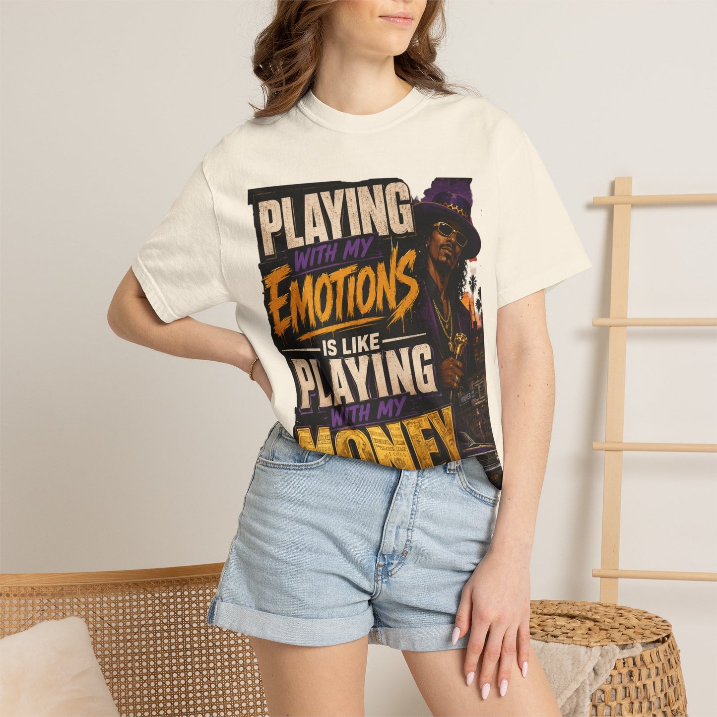Playing with My Emotions Is Like Playing with My Money T-Shirt — Retro Pimp Illustration Graphic Tee