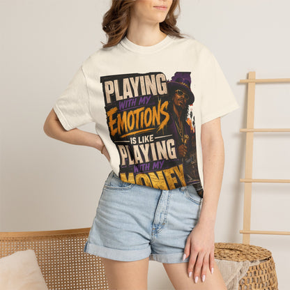 Playing with My Emotions Is Like Playing with My Money T-Shirt — Retro Pimp Illustration Graphic Tee