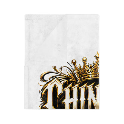 Velveteen Microfiber Blanket — "Chingón y Nada Más" Gold Crown Decorative Throw