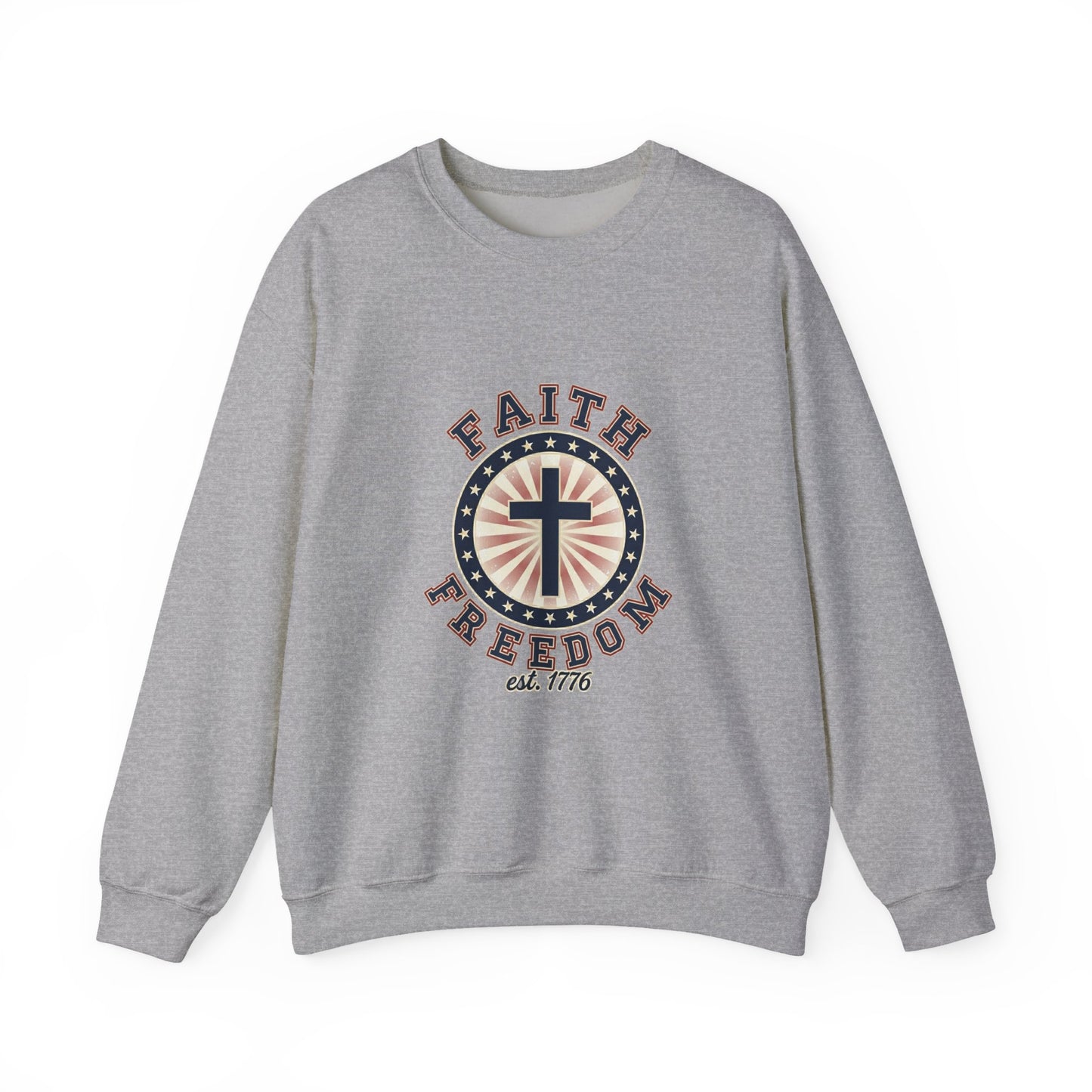 Faith & Freedom Cross Crewneck Sweatshirt, patriotic faith-based vintage Americana