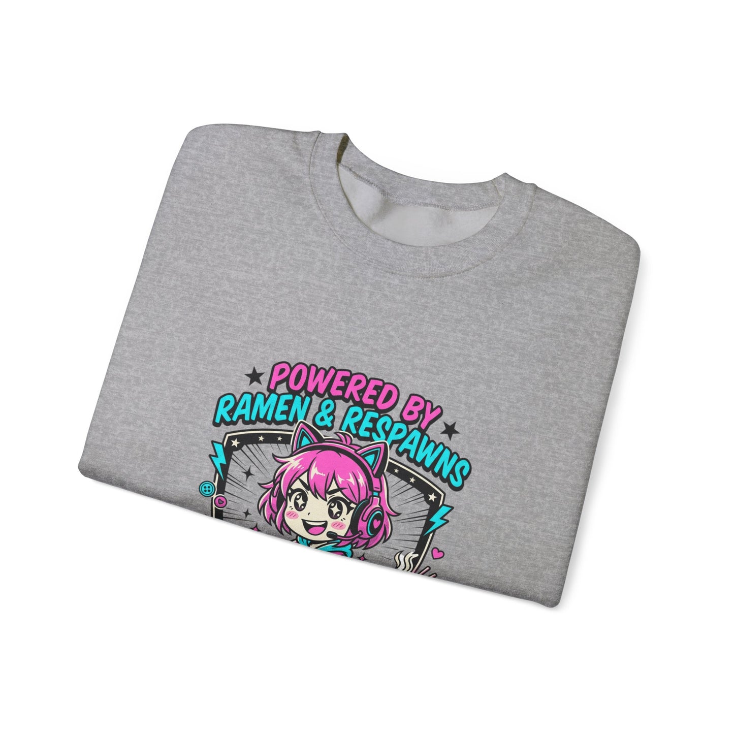 Powered by Ramen & Respawns Sweatshirt | anime aesthetic, chibi kawaii