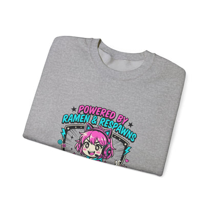 Powered by Ramen & Respawns Sweatshirt | anime aesthetic, chibi kawaii