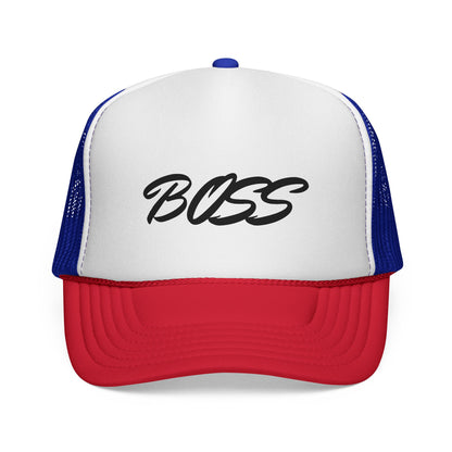 BOSS Trucker Cap — Bold Script Mesh Back Hat for Leaders & Street Style