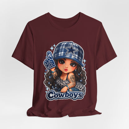 Cowboys Fan Girl T‑Shirt — Cute Tattooed Cheerleader Design