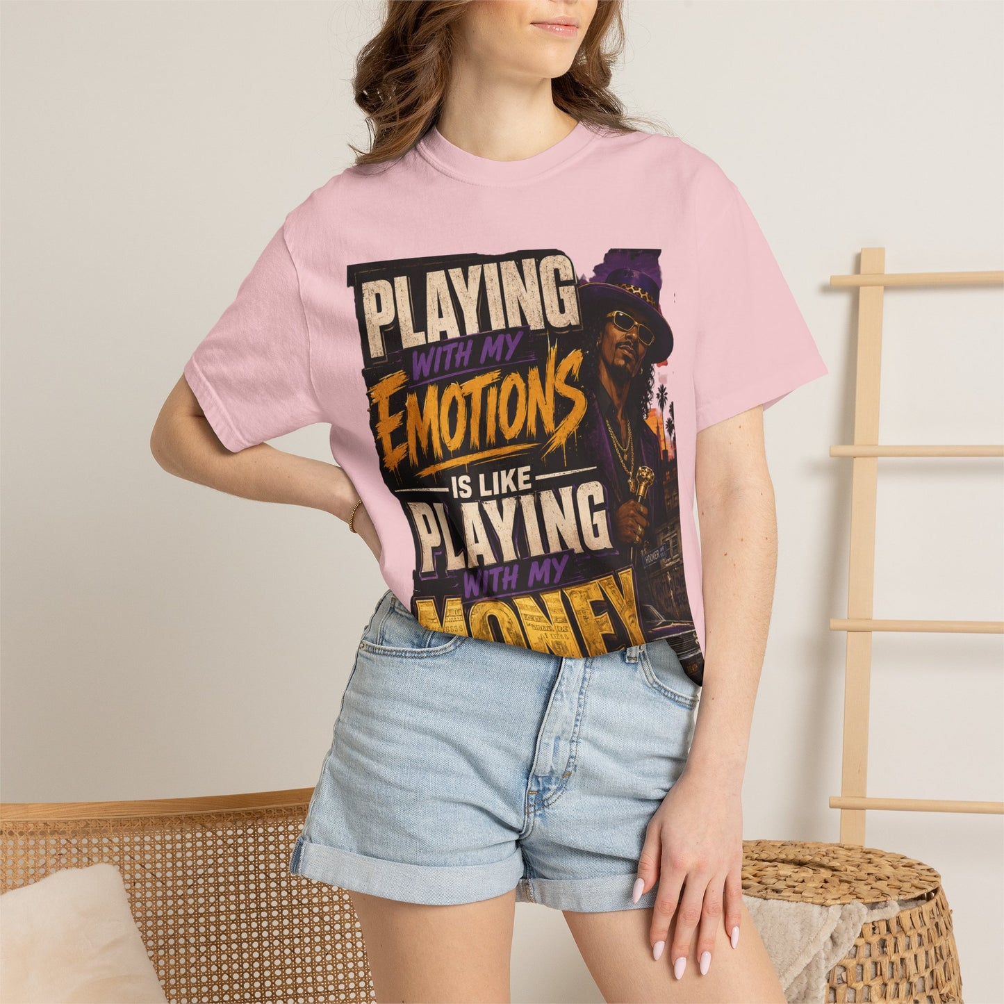 Playing with My Emotions Is Like Playing with My Money T-Shirt — Retro Pimp Illustration Graphic Tee
