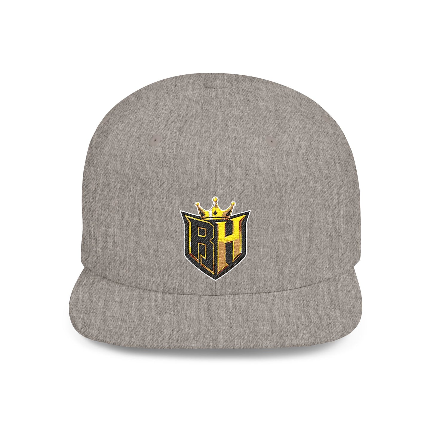 Snapback Hat — Gold Crown Shield Logo Flat Bill Cap