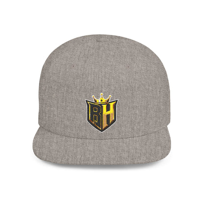 Snapback Hat — Gold Crown Shield Logo Flat Bill Cap