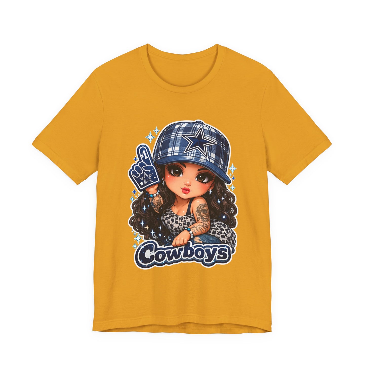 Cowboys Fan Girl T‑Shirt — Cute Tattooed Cheerleader Design