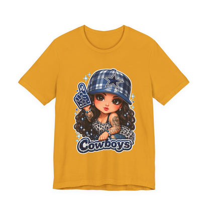 Cowboys Fan Girl T‑Shirt — Cute Tattooed Cheerleader Design