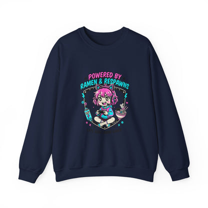 Powered by Ramen & Respawns Sweatshirt | anime aesthetic, chibi kawaii